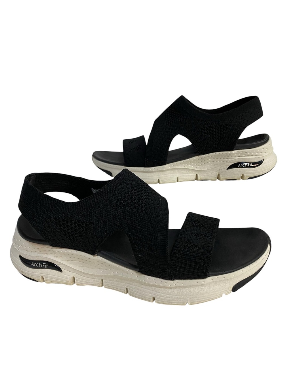 Skechers Athletic Sandals Black Knit Arch Fit Sport Shoes Size 8